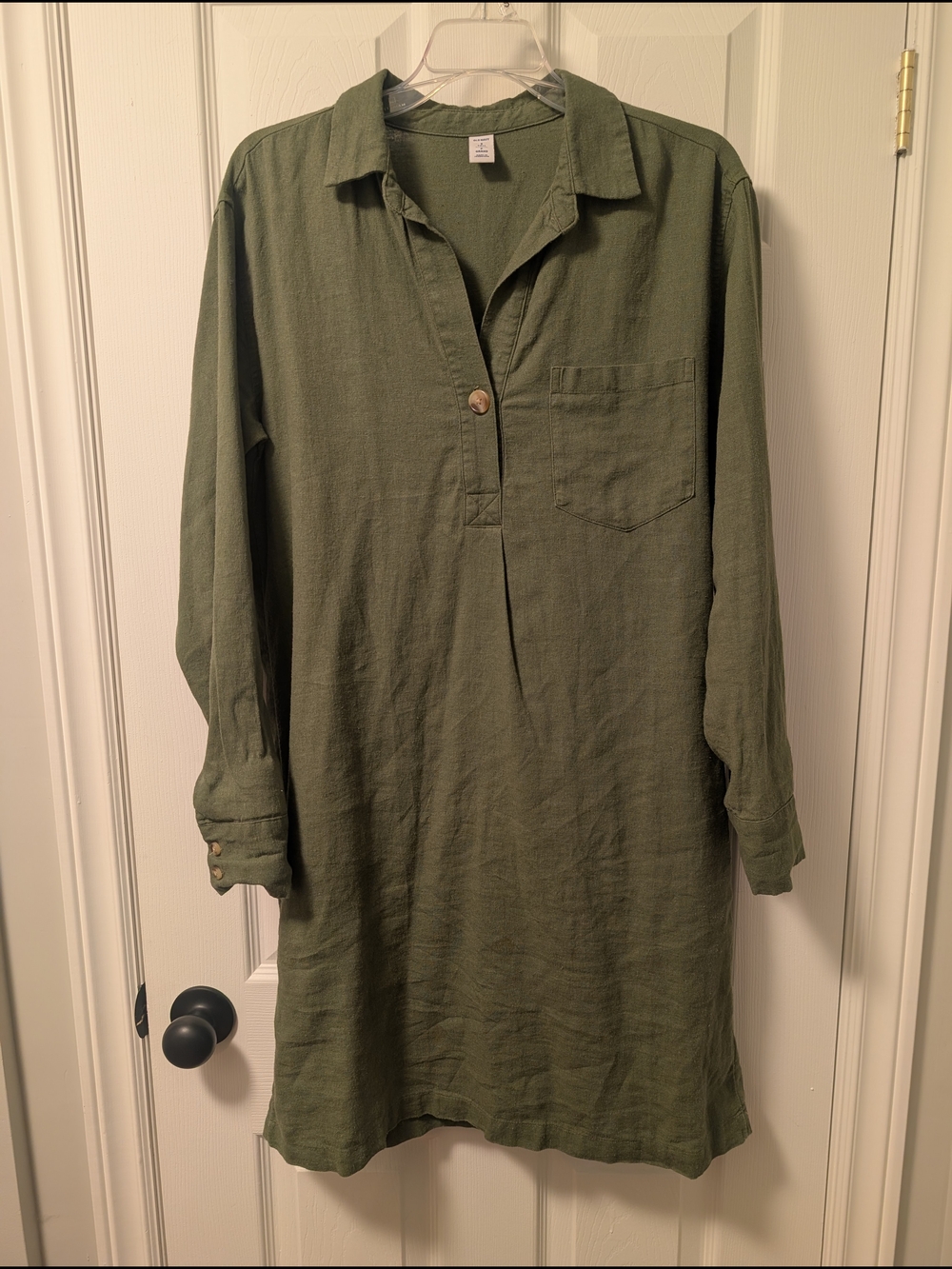 Old Navy Olive Green Long Linen-blend Shirt Dress Size Small Tall